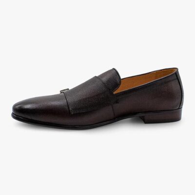 Dark Brown Pebbled Leather Double Monk Loafer 8 - Peter Jackson