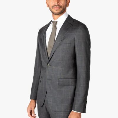 Vasquez Caramel Overcheck Charcoal Suit  - Peter Jackson