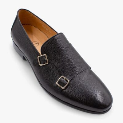 Fabio Black Pebbled Leather Double Monk Loafer 6 - Peter Jackson
